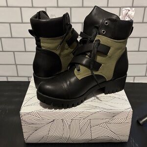 Chase + Chloe Black and Olive Combat Boots